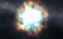 a computer generated image of a colorful explosion with an eye in the corner