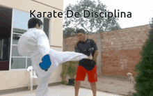 a man kicking another man in the face with karate de disciplina written on the bottom