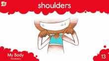 a cartoon of a girl with braces on her teeth and the words shoulders above her