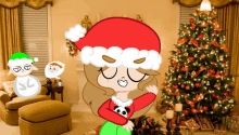 a cartoon of a girl wearing a santa hat