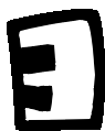 a black and white drawing of the letter e on a white background