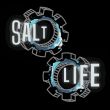 a logo for salt life with gears and water in the background