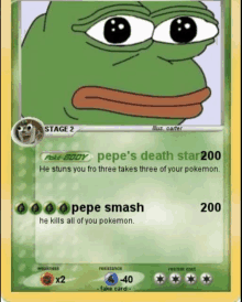 a stage 2 pepe 's death star pokemon card