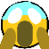 a pixel art drawing of a yellow smiley face with a surprised expression .