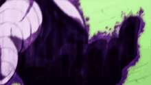 a close up of a person 's face with a purple background and a green background .