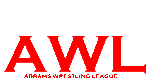 the logo for the abrams wrestling league is red