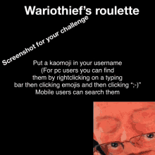 a screenshot for wariothief 's roulette with a picture of an old man with glasses