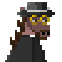 a pixel art of a horse wearing a top hat and glasses