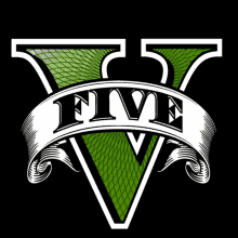 a logo for grand theft auto five with a green and white v