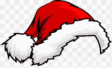 a cartoon drawing of a red and white santa hat on a transparent background