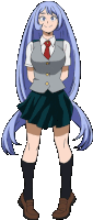 a girl with very long blue hair is wearing a school uniform and tie