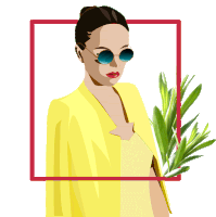 an illustration of a woman in a yellow jacket and sunglasses