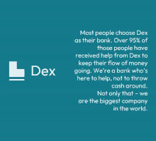 a blue background with a white l and the word dex on it