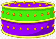 a cartoon illustration of a green and purple cake