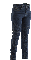 a pair of blue jeans with a gold stitching on the knee