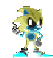 a pixel art of a sonic the hedgehog with a sword .