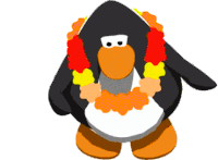 a cartoon penguin is wearing a hawaiian lei