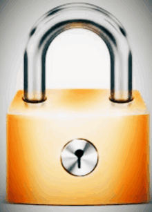 a gold padlock with a key in the lock