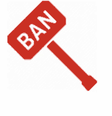 a red sign that says ban on it on a white background