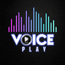 a logo for voice play with a play button on it