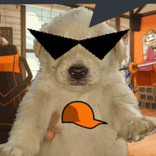 a polar bear wearing sunglasses and a baseball cap