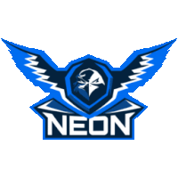 a blue and white neon logo with an eagle and lightning bolts