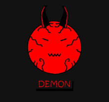 a cartoon drawing of a red demon with horns