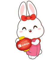 a cartoon bunny is holding a red lantern with the word redbrick on it