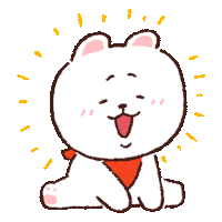 a cartoon drawing of a white bear wearing a red scarf and smiling