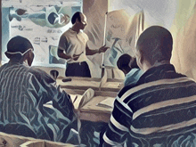 a man giving a presentation to a group of people