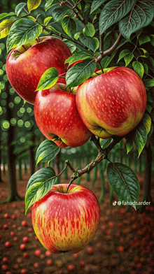 a painting of apples hanging from a tree