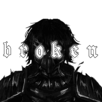 a black and white drawing of a person with the word broken written above them