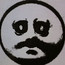 a black and white drawing of a sad face with a mustache .