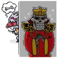 a cartoon of a skull wearing a crown and a red robe