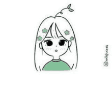 a drawing of a girl with flowers in her hair and a plant in her hair .