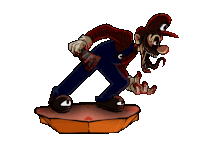 a cartoon drawing of mario with a bloody axe