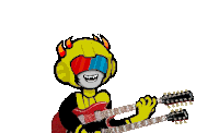 a cartoon character is playing a guitar with a gibson logo