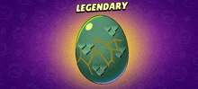 a purple background with a green ball and the words legendary on it