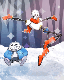 a cartoon of sans and papyrus in the snow