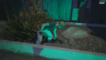 a screenshot of a video game shows a man digging in the dirt