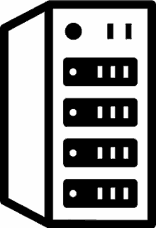 a black and white icon of a server with a lot of buttons .