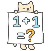 a cartoon cat holding a sign that says 1 + 1 = 2