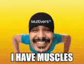 a man wearing a hat that says multivers on it is doing push ups