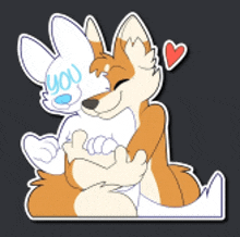 a cartoon of a fox and a rabbit hugging each other