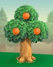 a tree with three oranges growing on it in a video game .