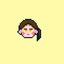 a pixel art drawing of a girl 's face with a ponytail