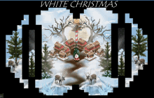 a poster for white christmas shows a gingerbread village