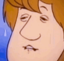 a close up of scooby doo 's face with a tear running down his face .