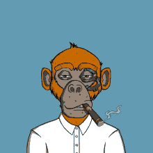 a monkey smoking a cigar with a white shirt on