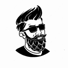 a black and white illustration of a man with a beard and mustache wearing sunglasses .